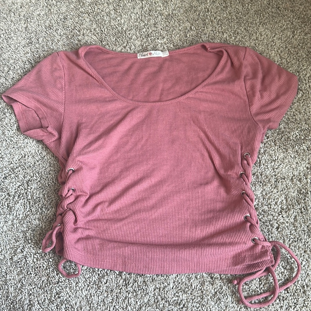 Pink heart hips side tie pink cropped top